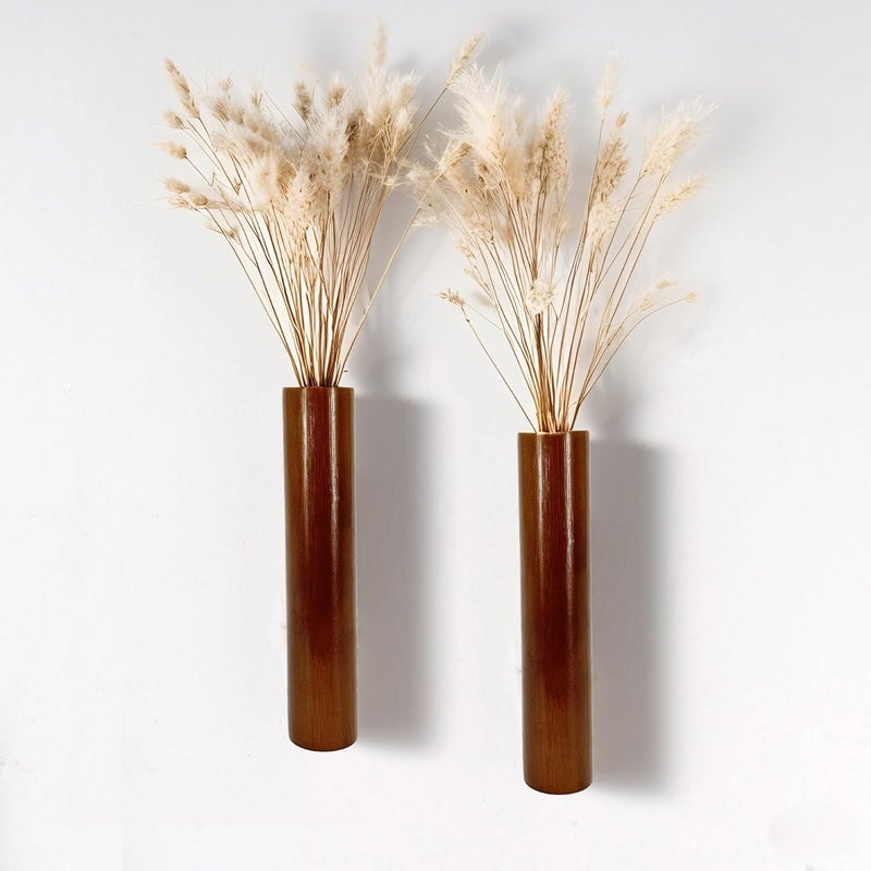 AIM & GGKK Wood Wall Vase for Flowers Set of 2, Wall Mounted Wooden Planters Holder for Indoor Plants, Bedroom Living Room Bathroom Kitchen Modern Decor - Image 1